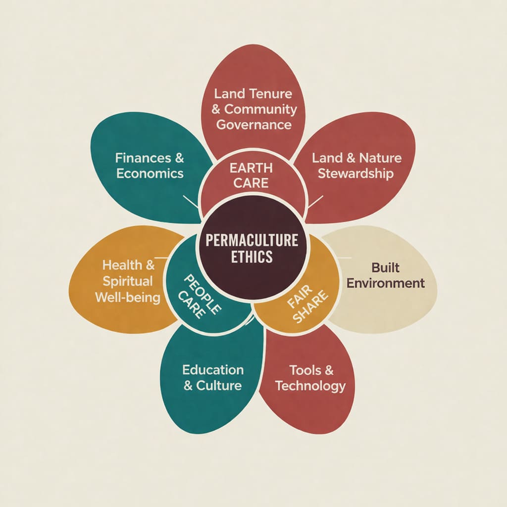 The Permaculture Flower — the globally recognized framework for regenerative design